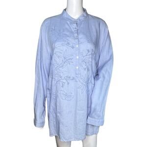 Ishyu Shirt Women 1X Blue White Embroidered Tunic Top Lagenlook Boho‎ Bohemian
